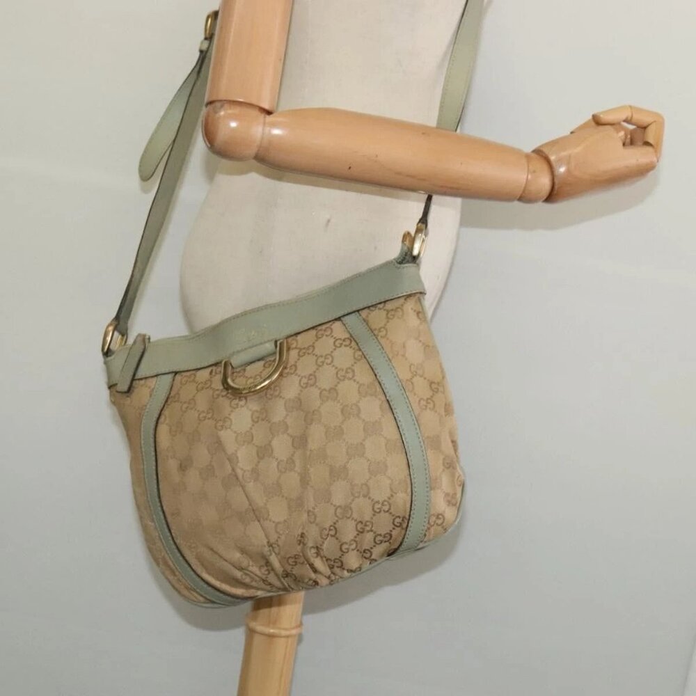 GUCCI GG Canvas Shoulder Bag Beige Gold